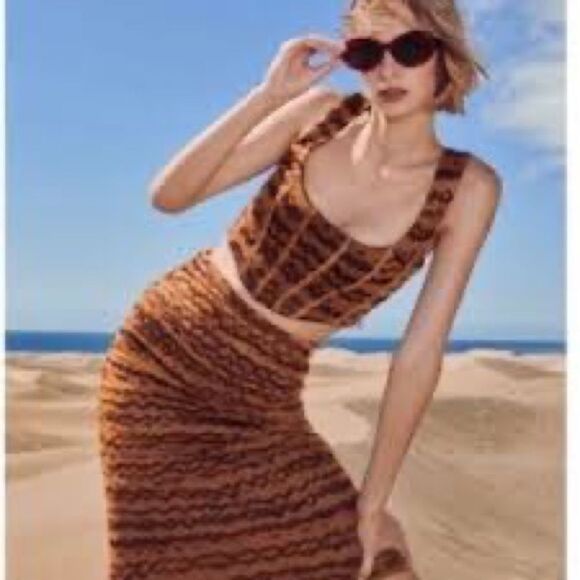 ZARA bloggers fave Brown high waisted ruched draped tulle midi skirt Sz XS NWT - Picture 3 of 15